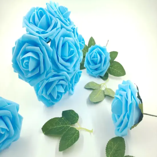 25pcs Artificial Flowers Real Looking Foam Roses Decoration DIY Light blue {2}