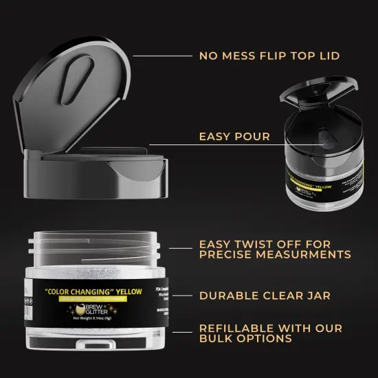 Brew Glitter - Yellow Color Changing Edible Drink Glitter (4g, x1 Flip-Cap Jar) for Beer, Cocktails and Beverages {5}