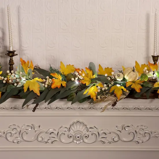 6 Ft Fall Garland for Mantle Fall Decorations for Home Porch Fall Maple Leaves Garlands {5}