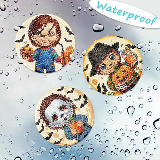 4X4 Inch - 8 Pcs Halloween Diamond Painting Coasters Kits for Adults {3}