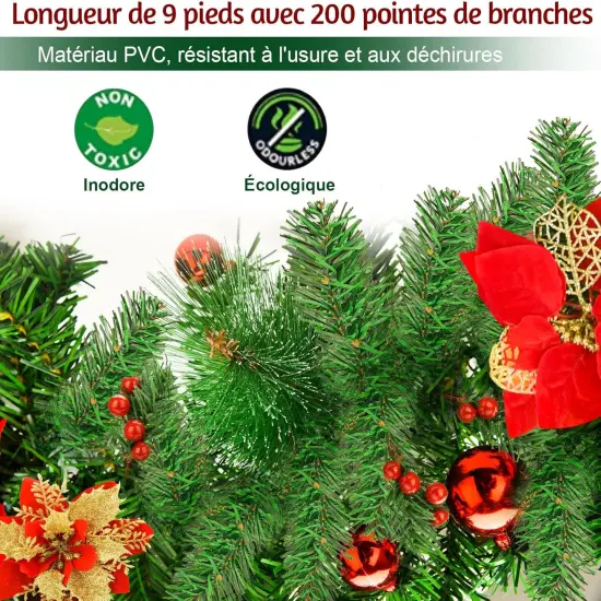 9FT Christmas Garland with Lights - Pre-Lit Artificial Green Christmas Garland {2}