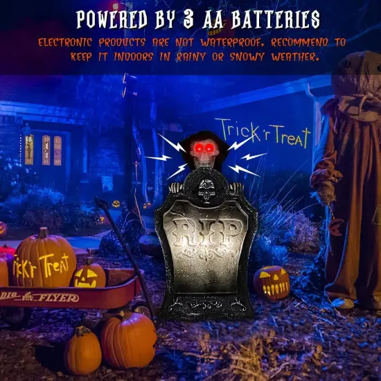 Animated Halloween Tombstone Decoration, Lighted Gravestone {4}