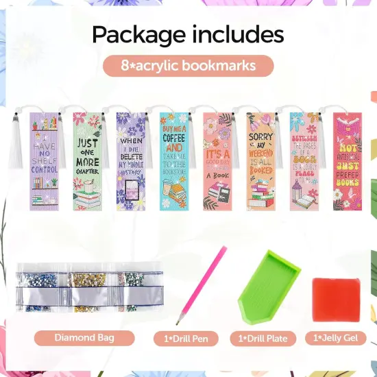 8 Pieces Book Lovers Diamond Art Bookmarks 5d Beaded Bookmark {2}