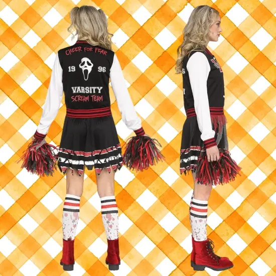Adult Scream for the Team Costume Halloween Cheerleader Dress Varsity Jacket Skirt Ghost Face Outfit {5}