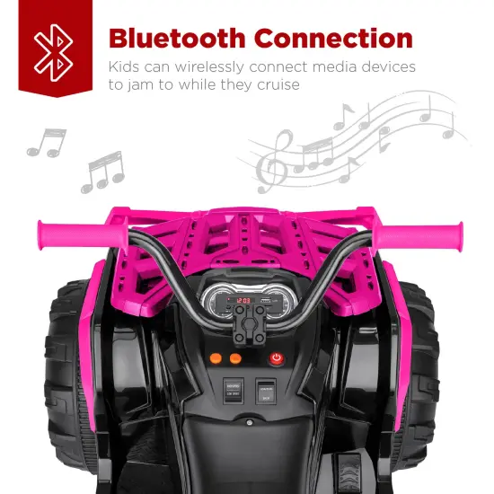 Best Choice Products 12V Kids Ride-On ATV Quad w/ Bluetooth, 3.7mph Max, Treaded Tires, LED Lights, Radio Hot Pink {4}