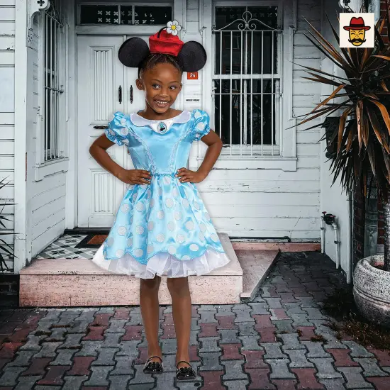 Toddler Vintage Minnie Mouse Costume Blue Polka Dot Dress Ribbon Waist {2}