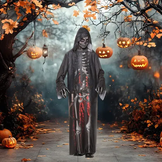 Boy&rsquo;s Spooky Grim Reaper Halloween Outfit Black, White {1}