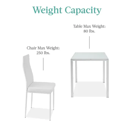 Best Choice Products 3-Piece Kitchen Dining Table Set w/ Glass Tabletop, 2 PU Leather Chairs White {6}