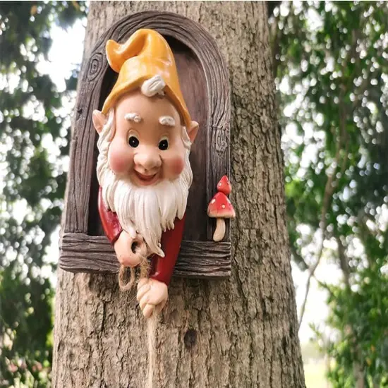 Climbing Gnomes Tree Decor - Cute Gnome Garden Statue Art Resin Dwarf Sculpture for Yard Outdoor {3}