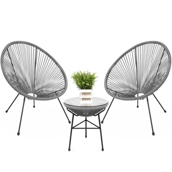Best Choice Products 3-Piece All-Weather Patio Acapulco Bistro Furniture Set w/ Rope, Glass Top Table Natural {7}