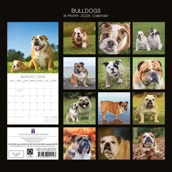 The Gifted Stationary 2026 Square Wall Calendar, Bulldogs, 16-Month Animals Theme Hanging Calendar with 180 Reminder Stickers, Month Planner for Home, or Creative Spaces, 12x12 In Multicolor {4}