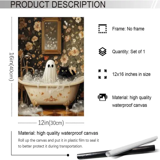Cute Halloween Bathroom Canvas Wall Art - 12x16 Inch (Unframed) {5}