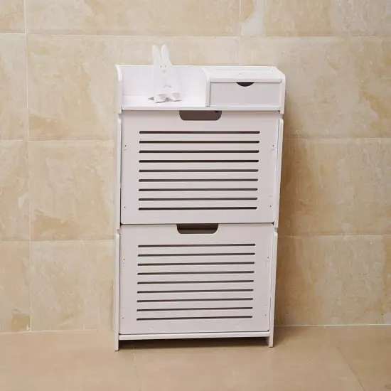 White Modern Shoe Rack PVC Shoe Storage Cabinet Tipping Bucket Storage Stand {2}