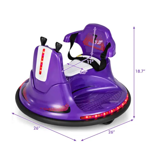 12V Kids Ride On Bumper Car with Remote Control Lights and Music Purple {5}