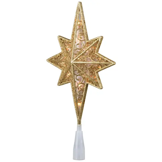Northlight Lighted Frosted Clear and Gold Scroll Star of Bethlehem Christmas Tree Topper - 11" - Clear Lights {6}