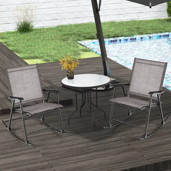 Costway 2 PCS Patio Folding Rocking Chair Heavy-Duty Metal Frame Rockers Outdoor Black/Gray/Brown {4}