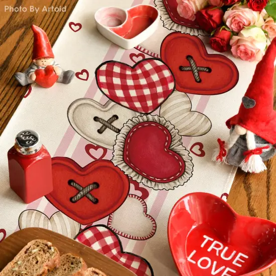 Artoid Mode Heart-Shaped Buttons Valentine's Day Table Runner, Seasonal Kitchen Dining Table Decoration for Indoor Home Party 13x72 Inch {5}