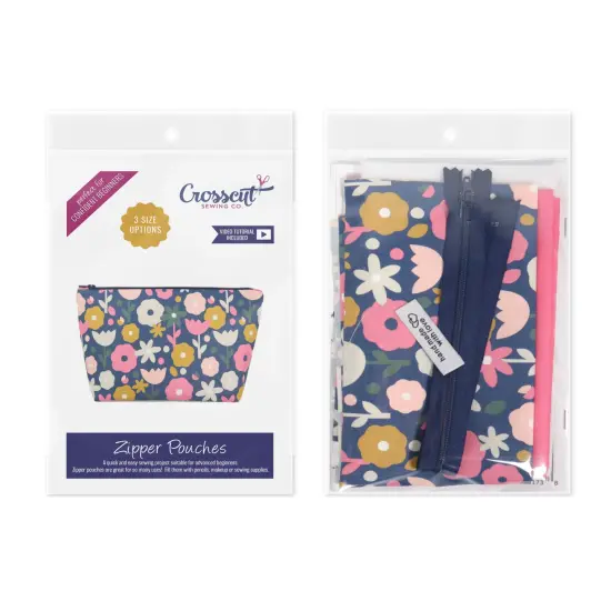 Crosscut Sewing Co.&reg; Zipper Pouch Sewing Project Kit for Beginners with Fabric, Instructions and Video Navy floral {2}