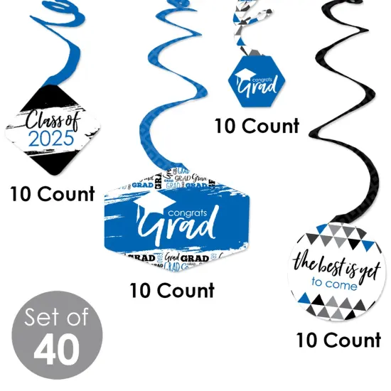 Big Dot of Happiness Blue Graduation Class of 2025 Decorations Hanging Swirls - Set of 40 {6}