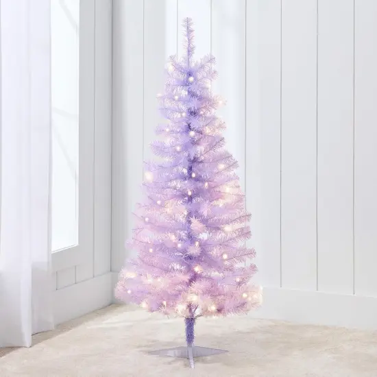 4ft Pre Lit Christmas Tree Mini Artificial Tree with Twinkling LED Lights for Bedroom or Apartment Lavender {1}