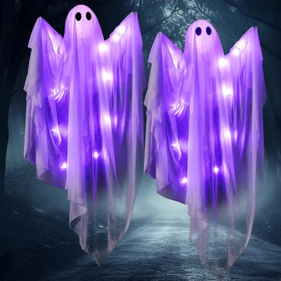 2 Pcs Halloween White Hanging Ghost - 47&rdquo; Halloween Hanging Light up Ghost Decoration {5}