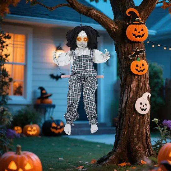 Hanging Halloween Animatronic Swing Boy with Creepy Sounds (Style 2) {5}