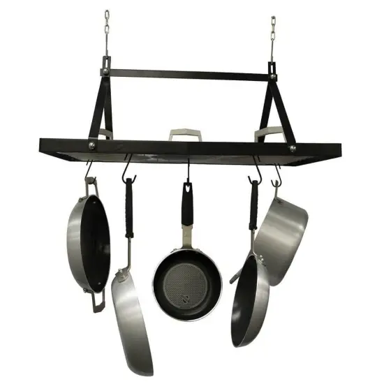 Black Metal Hanging Pot Rack with Hooks for Ceiling Kitchen Storage {4}
