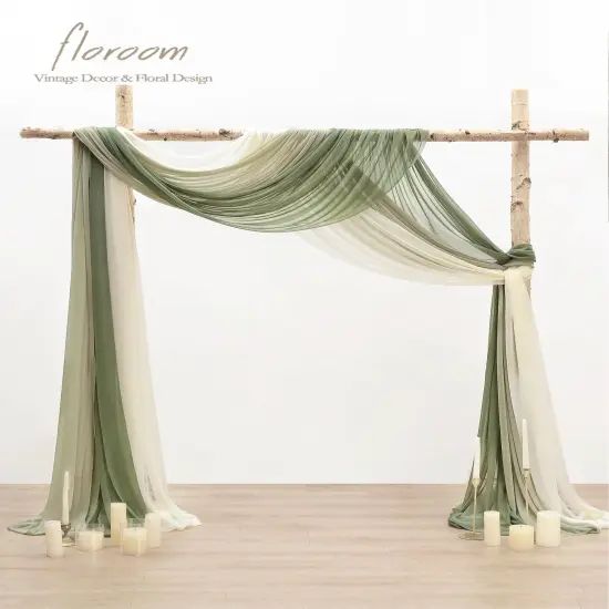 Wedding Arch Draping Fabric 3 Panels 20Ft Chiffon Fabric Drapes Arbor Drapery Wedding Ceremony Reception Swag Decorations (Forest Green +Sage Green +Ivory) {4}
