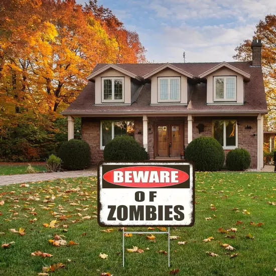 Large Beware of Zombies Yard Sign with Stakes - 17x13 Inches {3}