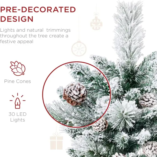 24.5in Pre-Lit Outdoor Christmas Trees, Battery Operated Holiday Pair with LED Lights Flocked {3}