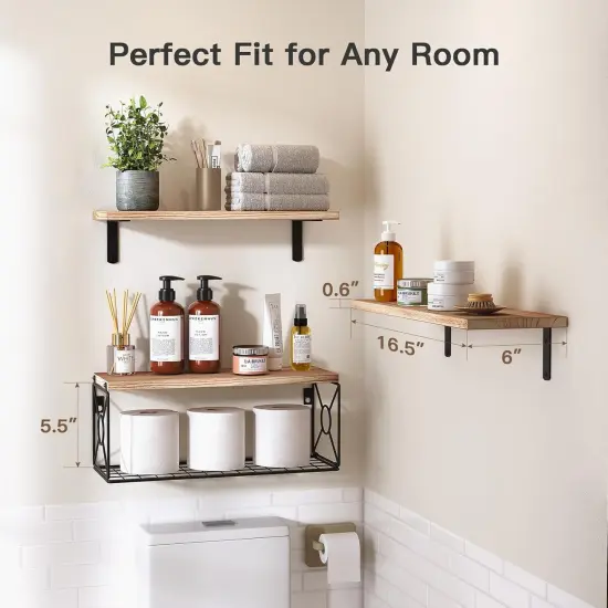 Bathroom Shelves Over Toilet with Storage Basket, Floating Shelves Wall Shelves for Home Organization & Wall Decor, Bathroom/Kitchen/Living Room Shelves&ndash; {3}