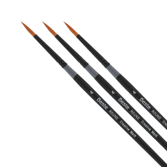 Creative Mark Beste Golden Taklon Round #4 Pack of 3 Artist Brushes, Professional Watercolor Brushes, For Acrylic Painting, Short Handle, Sharp Edges, Hand-Tied & Shaped {1}