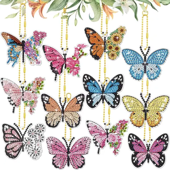 12 Pcs Butterfly Diamond Painting Keychains Kit DIY 5D Diamond Art Key Rings Hanging Butterfly Diamond Painting Ornaments Butterflies Diamond Pendants for Spring Summer Beginner Adult Craft {1}