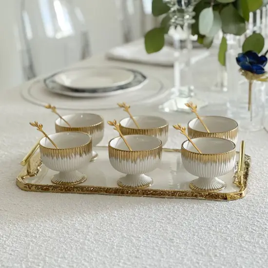 Porcelain Dessert Mugs with Coordinating Tray Gold Trim {5}
