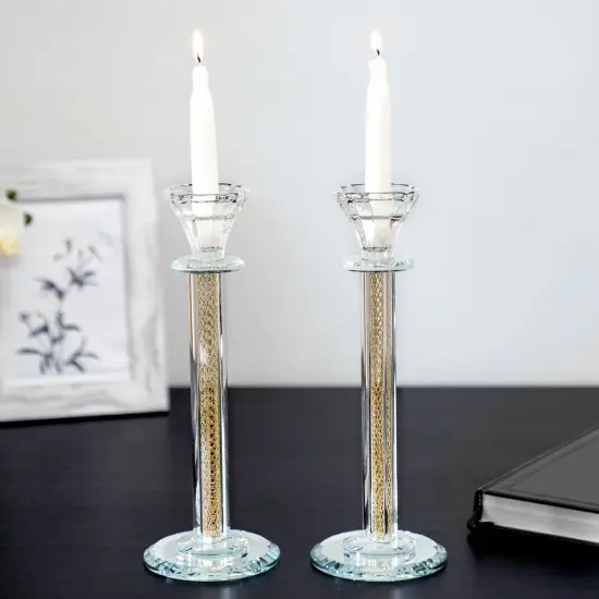 Crystal Candlesticks with Inner Net Diamond Design Silver {2}