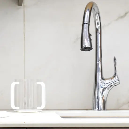 Clear Lucite Wash Cup with White Base and Handles {3}