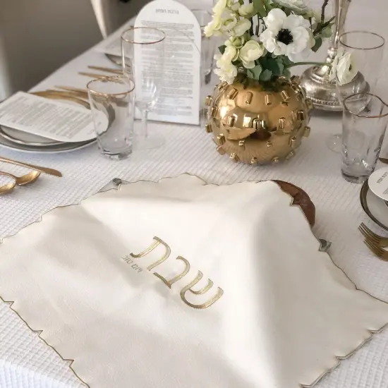 White Embroidered Leatherette Challah Cover {1}