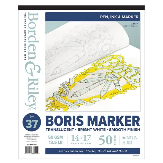 Borden & Riley #37 Boris Marker Layout Bright White Translucent Bond Paper Pad, 40 GSM/13.5 lb., 1 Pad Each&nbsp; {3}