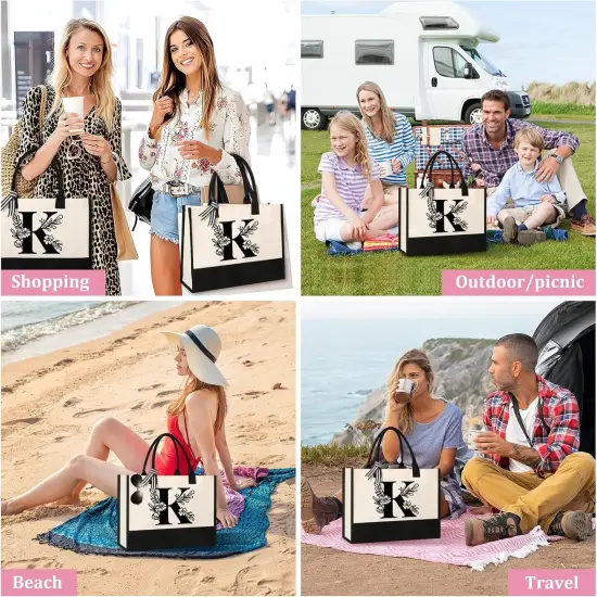 Personalized Initial Canvas Tote Bag, Suitable for Birthday, Wedding, Beach, Holiday, Gifts for Women, Mom, Teachers, Nurses, Best Friends, Bridesmaids {4}