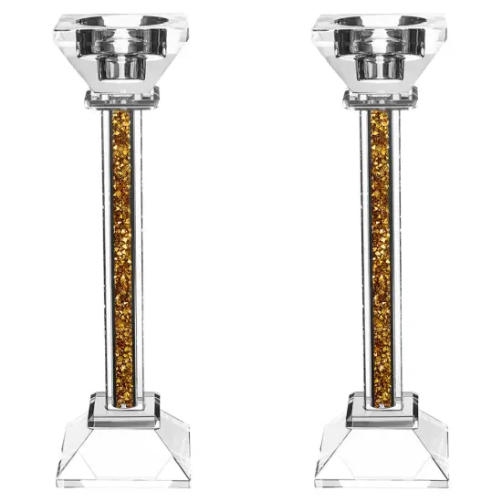 Crystal Candlesticks with Crushed Gemstones Gold {3}