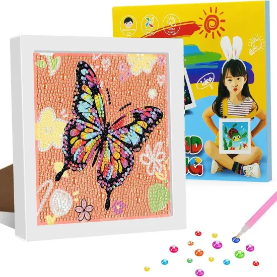 Butterfly Diamond Art for Kids with Frame- Butterfly Diamond Art Kits for Kids, Frame Diamond Art Kits for Kids 9-12 Girls for Decor Gift 7x7Inch {1}