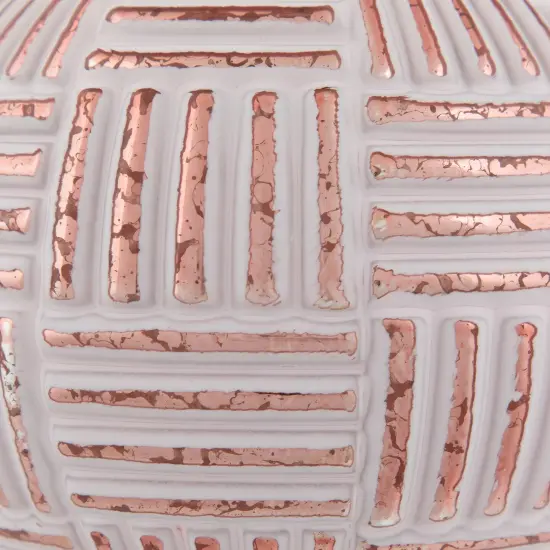 Northlight Textured Stripes Glass Christmas Ball Ornament - 4" (100mm) - White and Rose Gold {7}