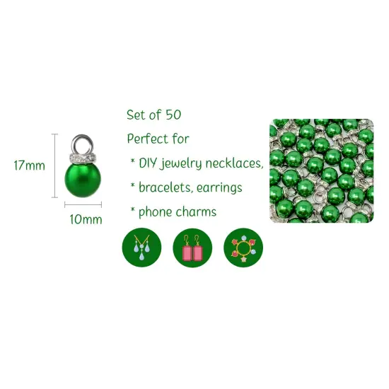 Wrapables Round 10mm Round No Holes Faux Pearls, Imitation Pearls for Jewelry Making (Set of 50), Green {2}