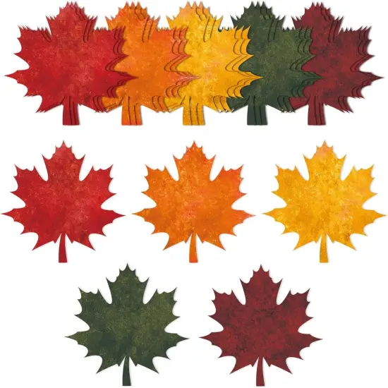 50Pcs Fall Maple Leaves Cutouts 5 Solid Colors Cardboard-Red, Green, Yellow, Brown, Orange {1}