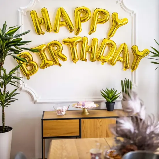Gold Happy Birthday Balloons Banner 16 Inch {4}