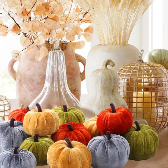 Small Velvet Pumpkins for Table Centerpiece - (12 Pcs,Assorted Colors) {4}