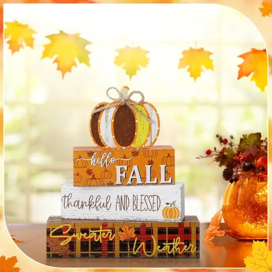 4 Pcs Fall Decorations Autumn Wooden Sign Pumpkin Thanksgiving {4}
