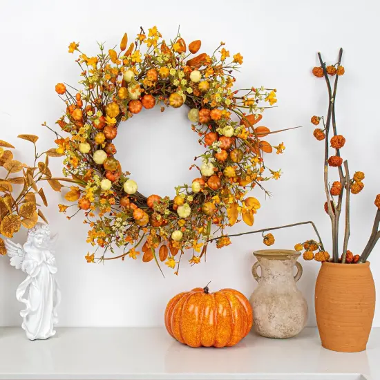22 Inches Rustic Fall Wreath Farmhouse Autumn Wreaths {3}