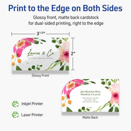 Avery Printable Single Rounded Corner Rectangle Business Cards, Sure Feed Technology, 2" x 3-1/2", Glossy White Cardstock, Print-to-The-Edge, Laser/Inkjet Printable, 80 Total {12}