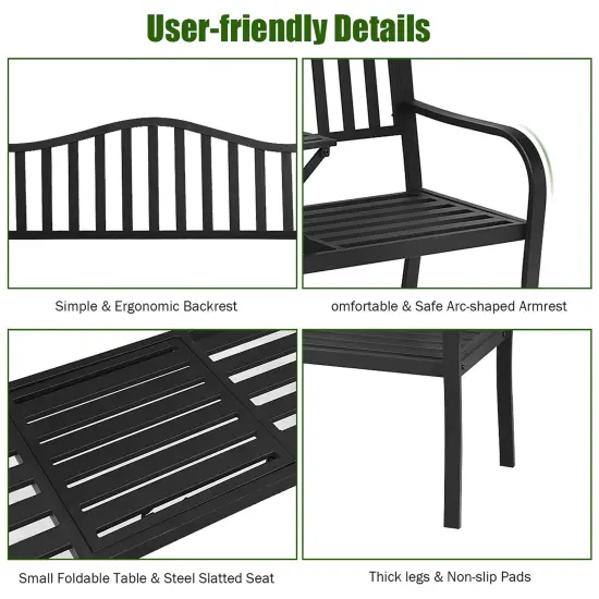 Costway Patio Garden Bench Steel Frame Adjustable Center Table Outdoor Porch Loveseats {5}